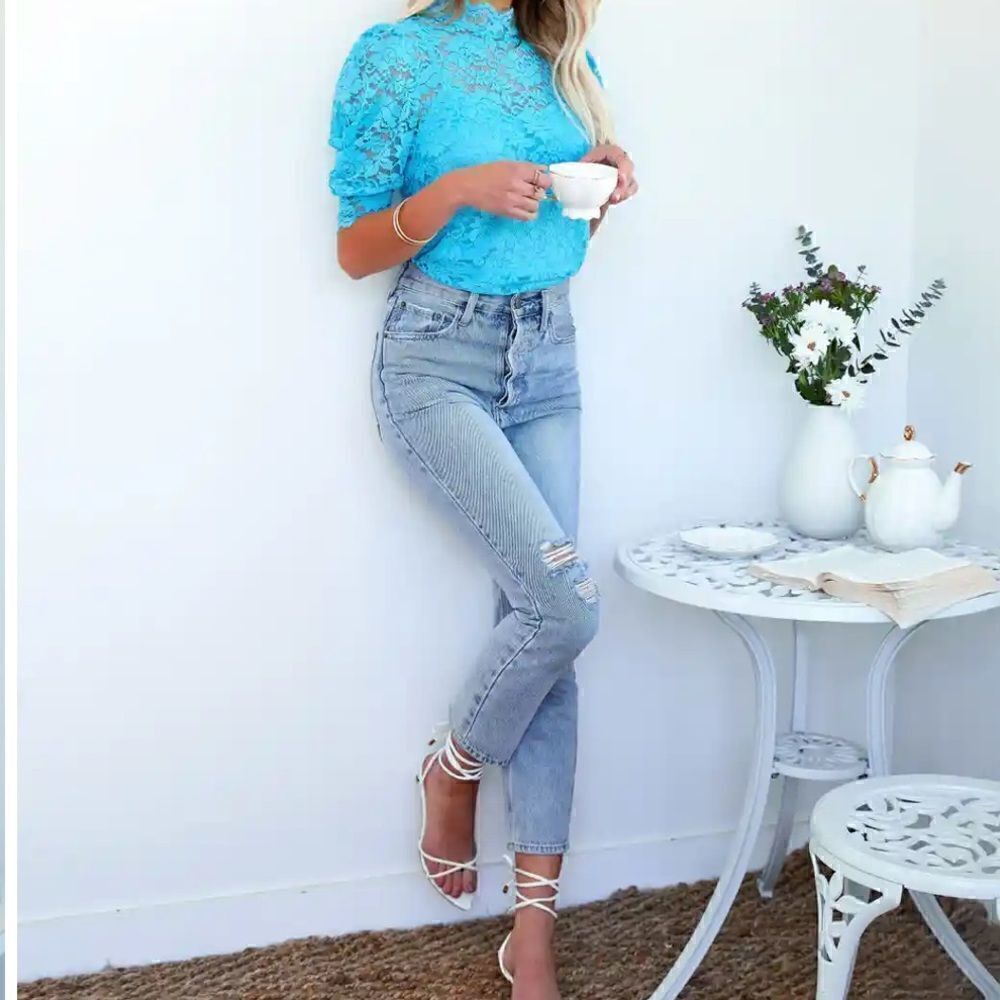 Sparks Will Fly aqua lace blouse XS New - Picture 2 of 3